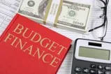 calculator with money and budget finance book